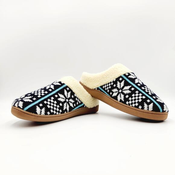 Deer Stags Men's Navy Fair Isle Knit Faux Fur Lodge Slipper Size L / 11-12 - Picture 5 of 8